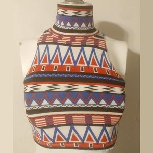 American Apparel White Patterned Crop Tank